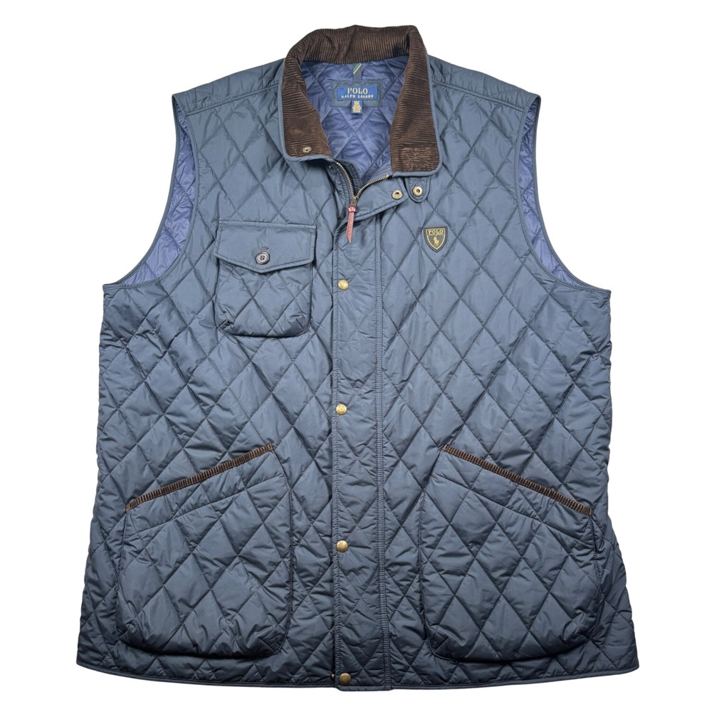 Polo Ralph Lauren Quilted Vest Mens 3XLT Navy Blue Corduroy Trim 01269